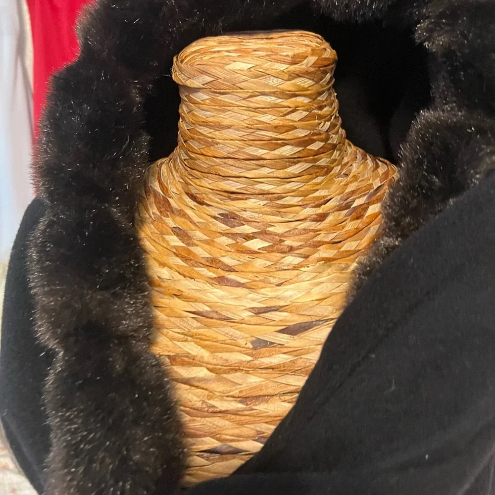 Black Faux Fur-Trimmed Hooded Wrap - Picture 5 of 11